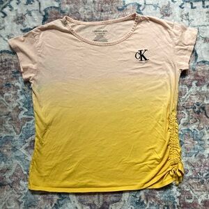 Calvin Klein Cream Ruched Cap Sleeve T-Shirt